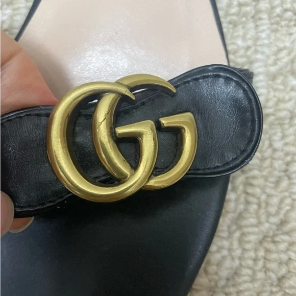 Gucci Marmont Sandals Flat Black Leather Interlocking GG Size 41 - Picture 11 of 15